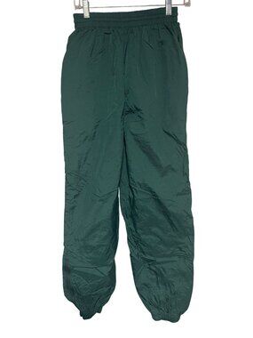 Champion Green Nylon Windbreaker Pants Womens M Elastic Waist Zip Cuff VTG 1990s